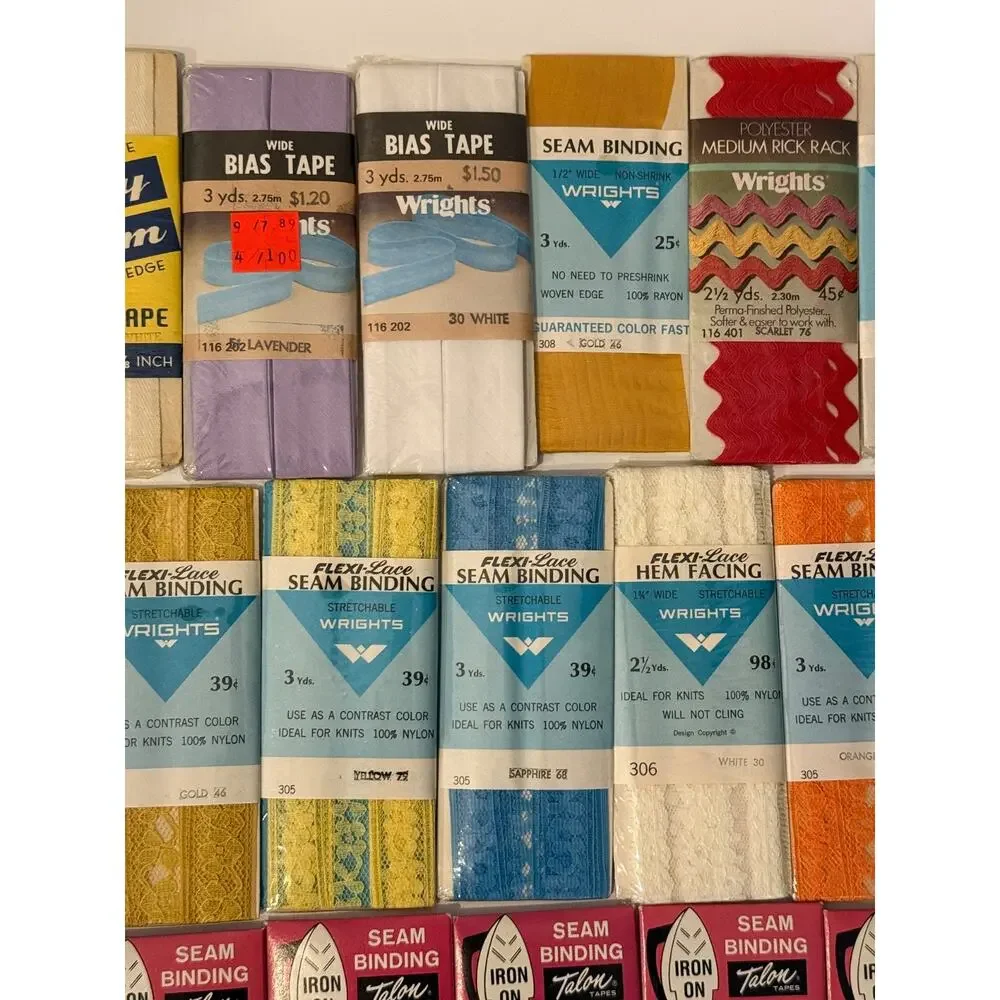 🧵 Vintage Sewing Trim Seam Binding Bias Tape NOS Wrights Talon Lot 38